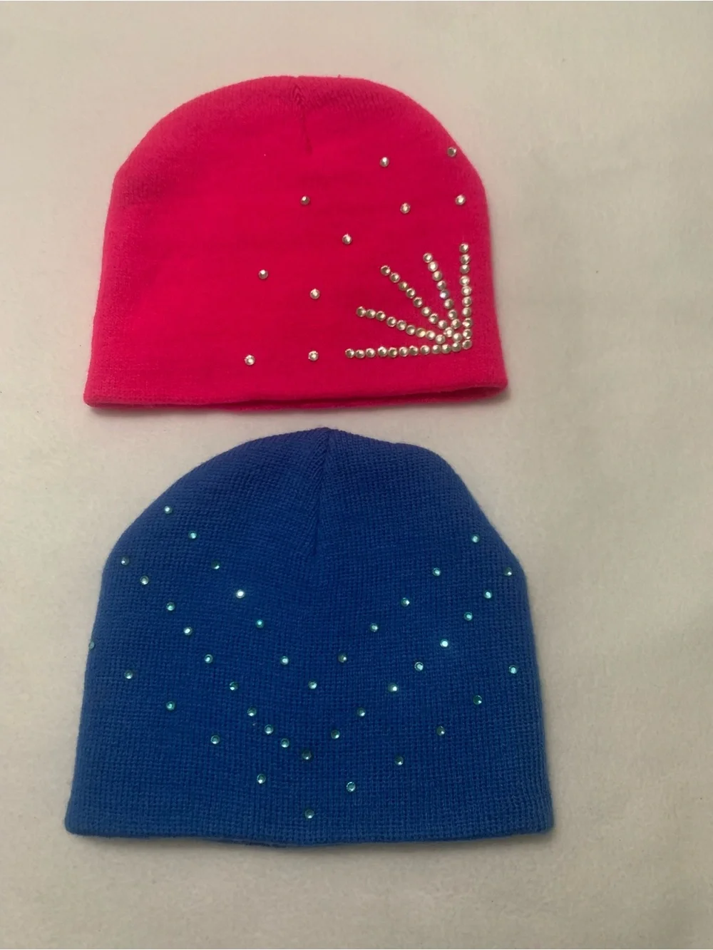 7 Pice Kids  Knit Beanie With Rhinestones - Black, Blue, Hot Pink